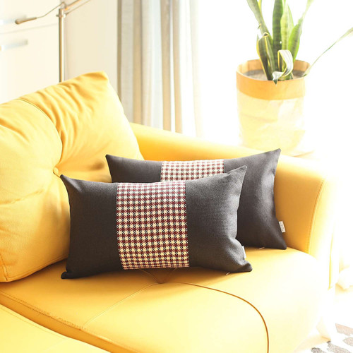 Homeroots Home Decor Set Of 2 Red Mid Houndstooth Lumbar Pillow Covers 12 X 30 Inches
