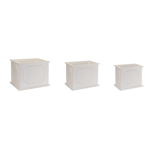 Set of Three White Wood Geometric Rectangular Planter Boxes - 880024666709