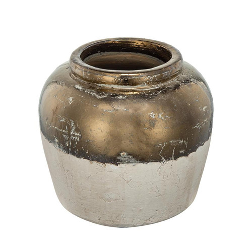 11" Antiqued Bronze And Light Gray Color Block Ceramic Round Table Vase - 880016558685