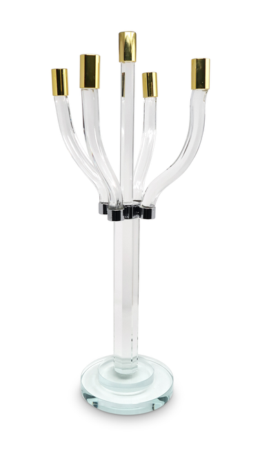 20" Clear Gold And Silver Crystal Tabletop Candelabra Candle Holder - 880016544503