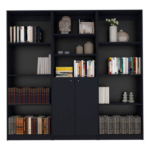 71" Black Five Tier Bookcase with Two doors - 606114850113