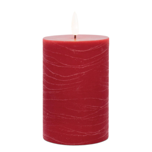 Set of Two Red Unscented Candle Flameless Pillar Candles - 880016754216