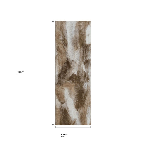 8' Brown And Beige Abstract Runner Rug - 880016707625