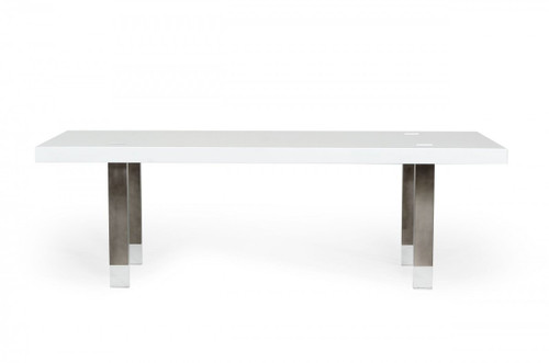 95" White And Gun Metal Rectangular Manufactured Wood And Stainless Steel Dining Table - 606114152576