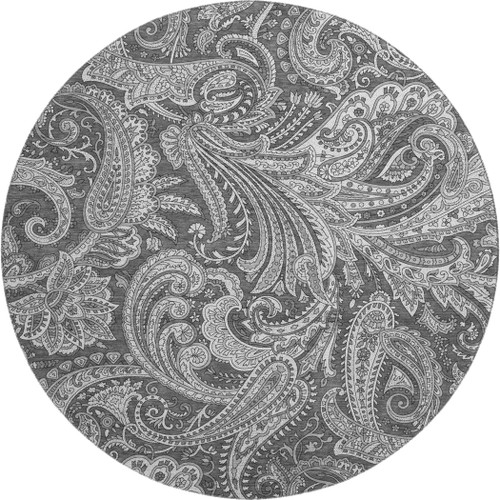 8' Gray And Ivory Paisley Washable Round Rug With UV Protection - 880016555912