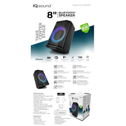 Supersonic 8" Bluetooth Speaker with True Wireless Technology - 639131267084