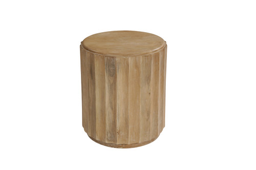 Two Piece Natural Solid Wood Round Drum Coffee And End Table Set - 880024585208