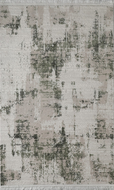 5' X 8' Gray And Green Abstract Distressed Area Rug With Fringe - 880016651423