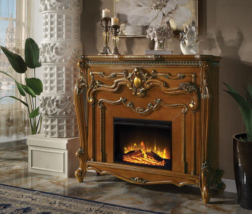 59" Brown Wood Ornate Carved Scrollwork Electric Fireplace With Mantle - 880016880540