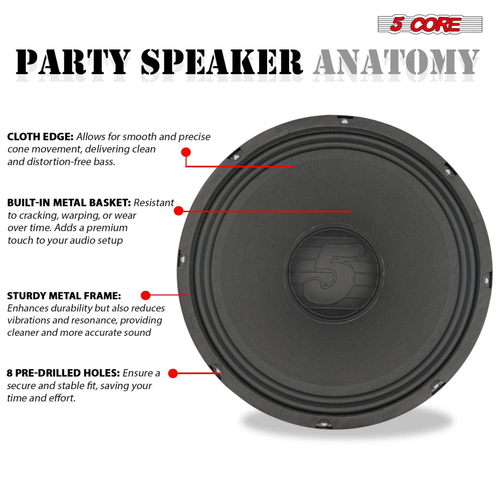 12 Inch Speaker 200W PA DJ Loudspeaker 8 Ohm Replacement Driver w 30 Oz Magnet - 810144133997