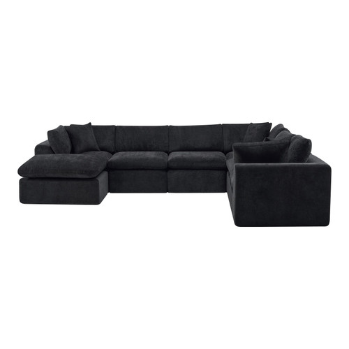 138" Black Chenille Modular Sofa Chaise With Ottoman And Toss Pillows - 880024720654