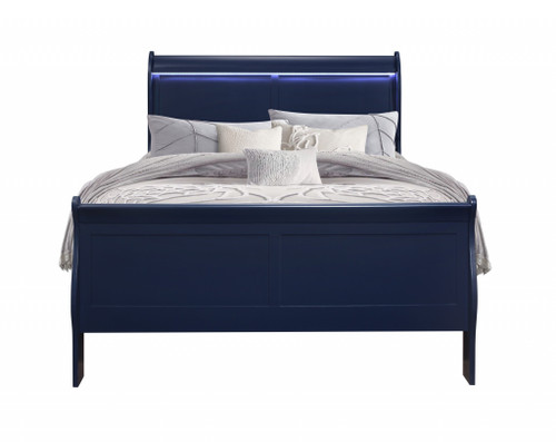 Blue Upholstered Full Bed Frame With No
