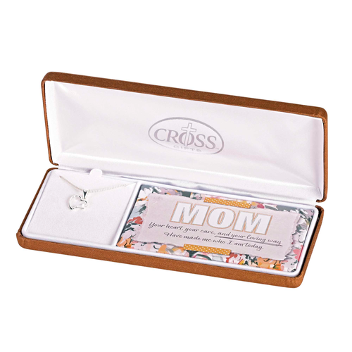 Necklace Mom Open Heart/Cross 18L Silver - 603799692052