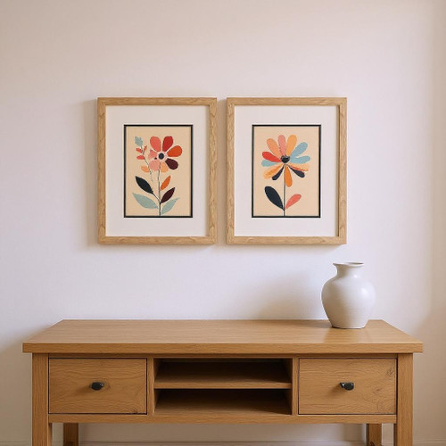 Set Of Two Colorful Flowers Brown Framed Wall Art - 880024549286