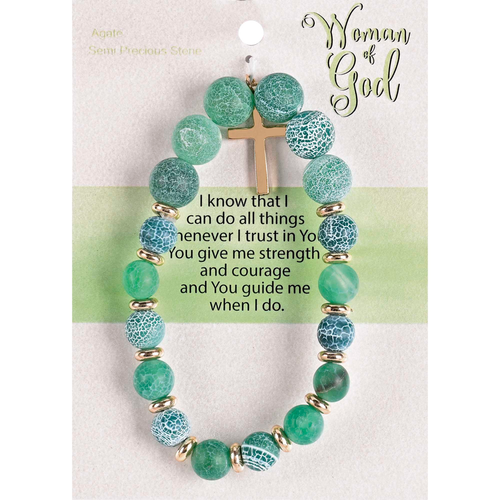 Bracelet Woman Of God Green W/Cross - 603799687348