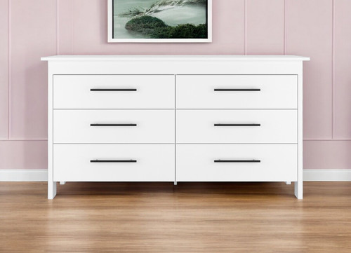 59" White Wood Six Drawer Double Dresser