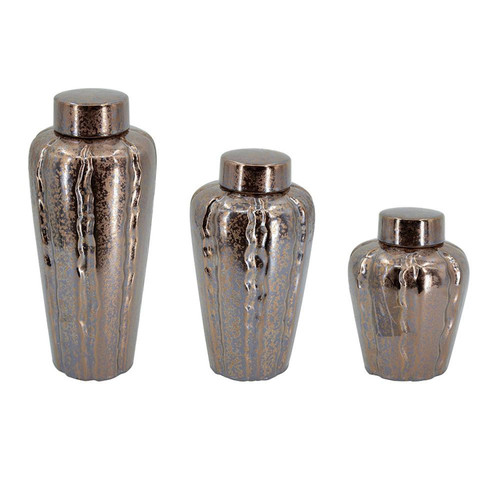 Set of Three Bronze And Silver Ceramic Urn Ginger Jars - 880024873992