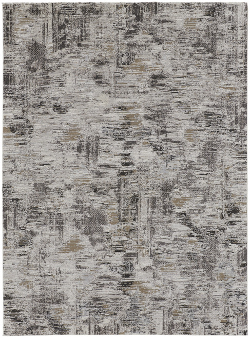 9' X 12' Ivory Gray And Brown Abstract Power Loom Distressed Stain Resistant Area Rug - 606114140795