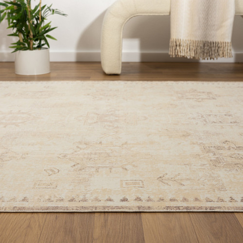 2' X 5' Beige Abstract Washable Non Skid Area Rug - 606114793830