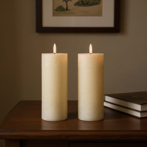 Set of Two Ivory Unscented Candle Flameless Pillar Candles - 880024688145