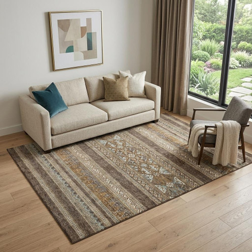 5' X 8' Chocolate Copper And Ivory Southwestern Washable Area Rug With UV Protection - 880024779690
