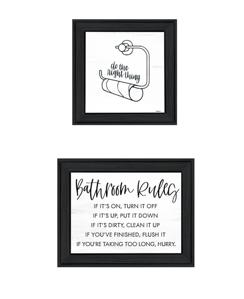 Set Of Two "Bathroom Rules" Black Framed Textual Art Wall Art - 608219062514