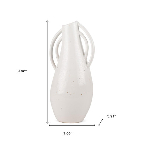 14" Off White Speckle Ceramic Amphora Table Vase - 880016629224