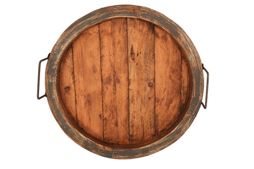 15" Gray And Natural Solid Wood Handmade Round Serving Tray With Handles - 880016542622