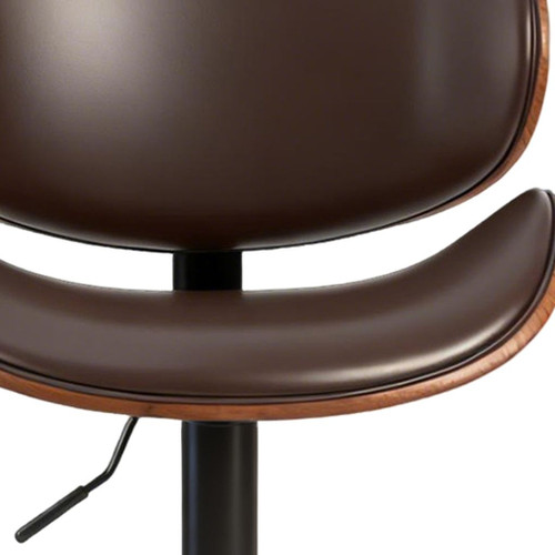 Set of Two Brown and Black Faux Leather Wood And Aluminum Adjustable Height Swivel Bar Chairs - 880024785950