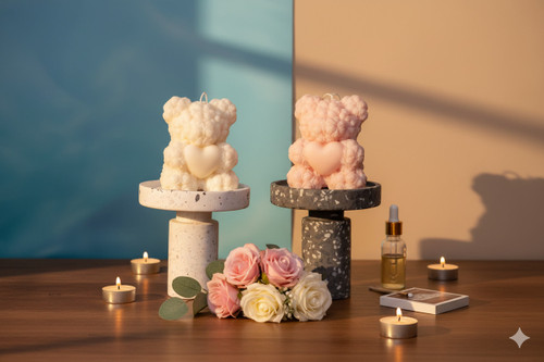 4" Pink Love Spell Scented Dimensional Teddy Bear Candle - 880024956404
