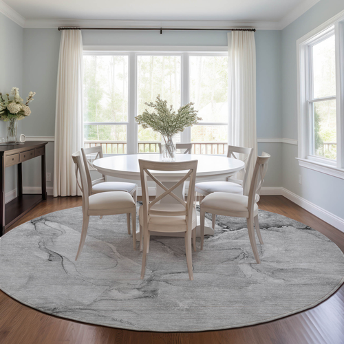 8' Round Gray Round Abstract Washable Non Skid Indoor Outdoor Area Rug - 608219339074