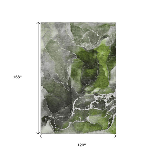 10' X 14' Green And Charcoal Abstract Washable Area Rug With UV Protection - 880024854861