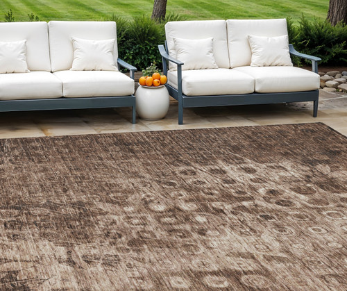 9' X 12' Chocolate Ikat Washable Indoor Outdoor Area Rug - 608219095796