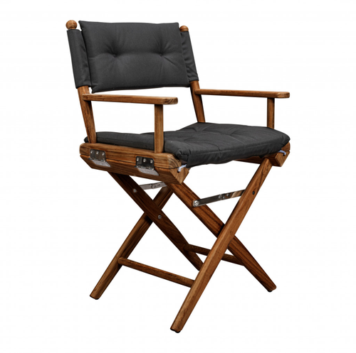 23" Black and Natural Wood Solid Wood Indoor Outdoor Director Chair with Black Cushion - 606114762898
