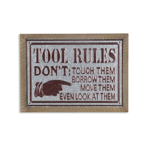 15" X 20" Brown And Gray Tool Rules Wood And Galvanized Metal Wall Decor - 608219288983