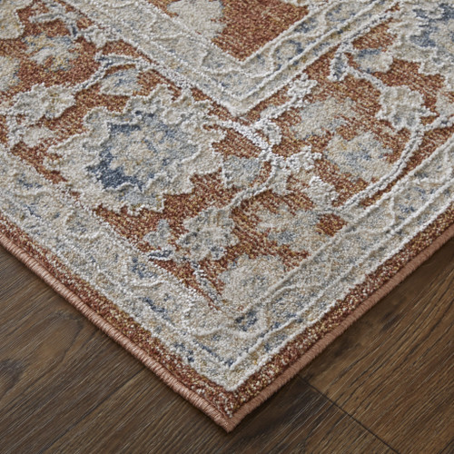 9' X 13' Red Ivory And Blue Floral Distressed Area Rug With Fringe - 880016753059