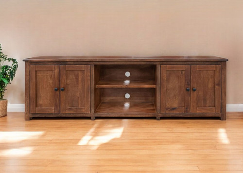 93" Brown Solid Wood Cabinet Enclosed Storage Distressed TV Stand - 606114745570