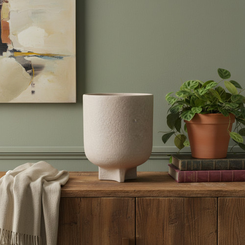 7" Beige Recycled Paper Urn Table Vase - 880024619729