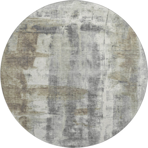 8' Beige Gray And Ivory Abstract Washable Round Rug With UV Protection - 880024610801