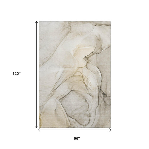 8' X 10' Beige And Ivory Abstract Washable Area Rug With UV Protection - 880024972985