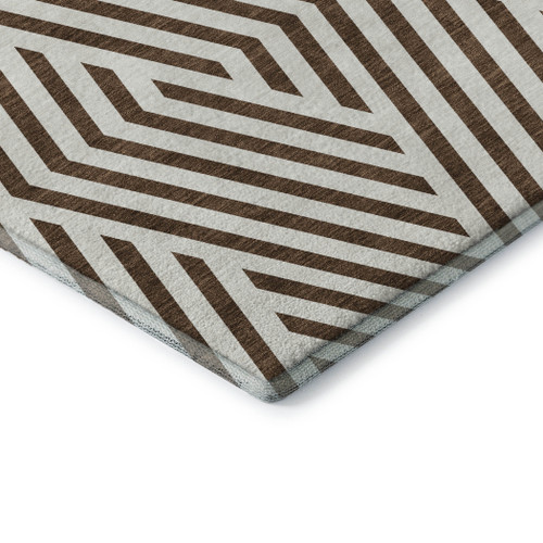 10' X 14' Brown And Ivory Geometric Washable Area Rug With UV Protection - 880024997834