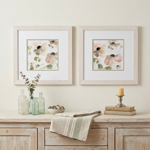 Set Of Two Soft Spring Pop Distressed White Framed Wall Art - 880024556444