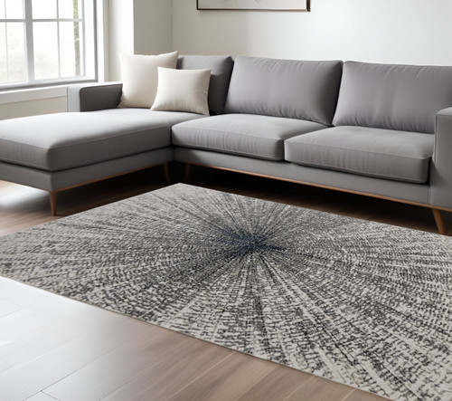 9' X 12' Gray and Ivory Abstract Power Loom Area Rug - 608219029920