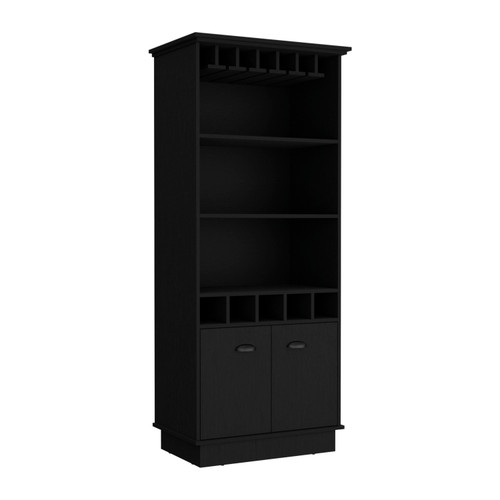 70" Black Wood Bar Cabinet With Two Doors - 880016457841