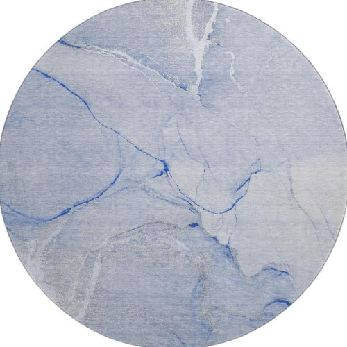 8' Blue And Ivory Abstract Washable Round Rug With UV Protection - 880024858821