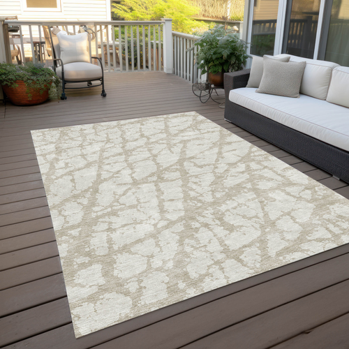 8' X 10' Ivory And Beige Abstract Washable Indoor Outdoor Area Rug - 880016652253