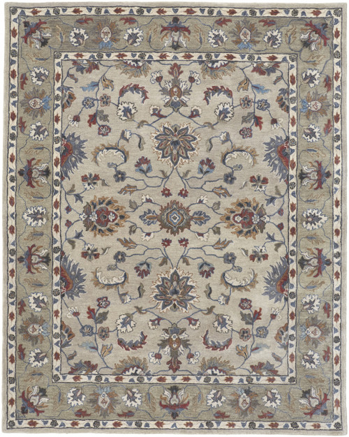 10' X 14' Ivory Taupe And Blue Wool Floral Tufted Handmade Stain Resistant Area Rug - 606114139782