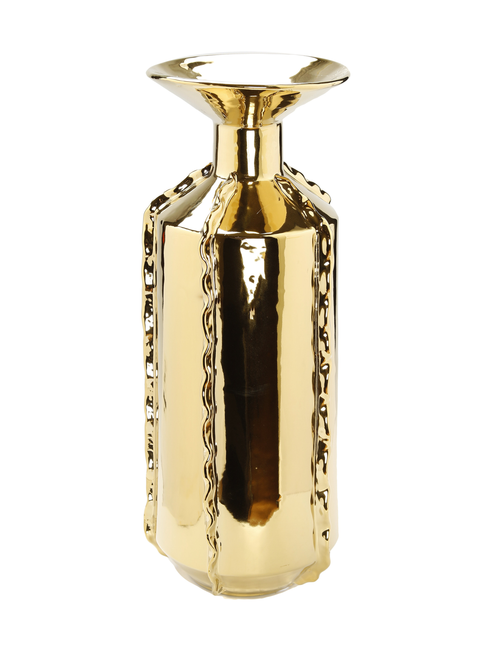 21" Gold Trumpet Ceramic Table Vase With Sculptural Details - 880016639605