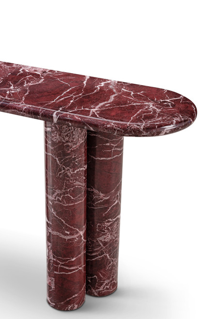 60" Red Genuine Marble Oval Double Pedestal Console Table - 880024578347