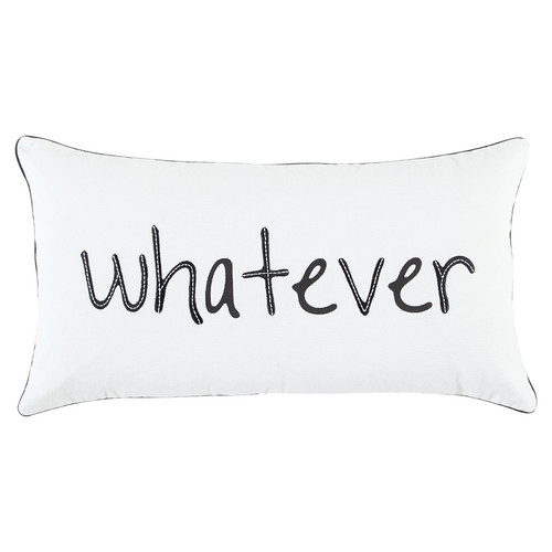 Homeroots Home Decor Black and White Whatever Embroidered Lumbar Pillow, Black and White, 20 x 20 Inches